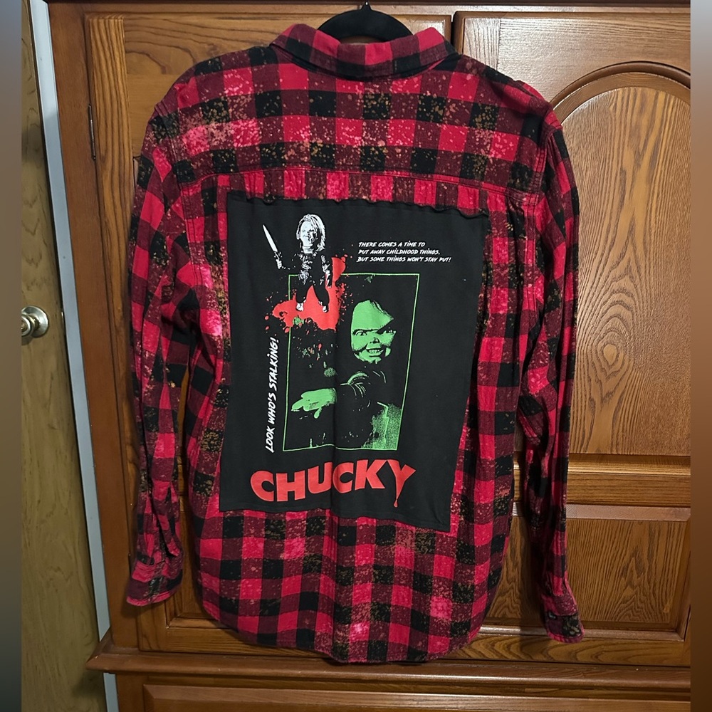 Chucky Look Who’s Stalking upcycled flannel tee